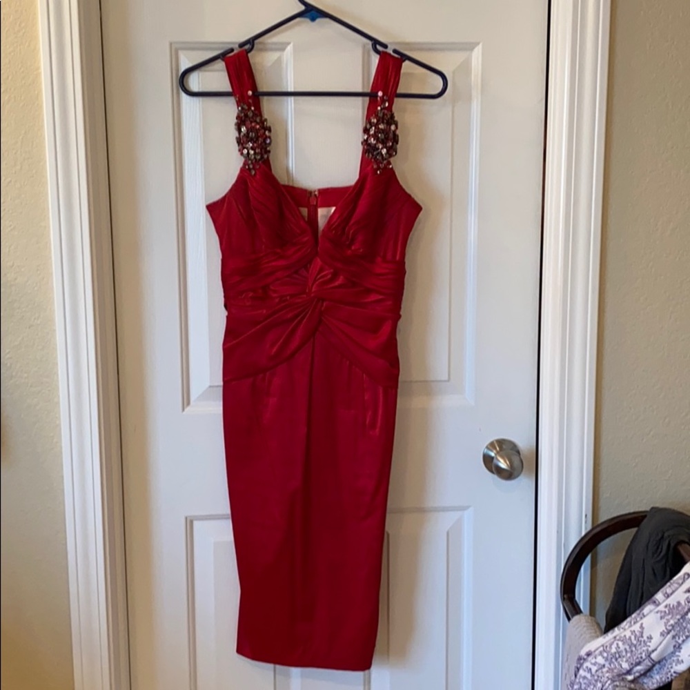 Red satin cocktail dress